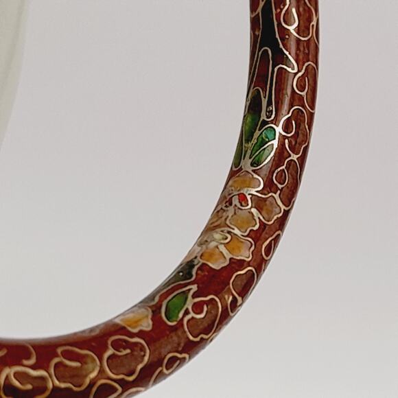Vintage 1960s Cloisonne Enamel Floral Bangle Bracelet - Picture 4 of 9